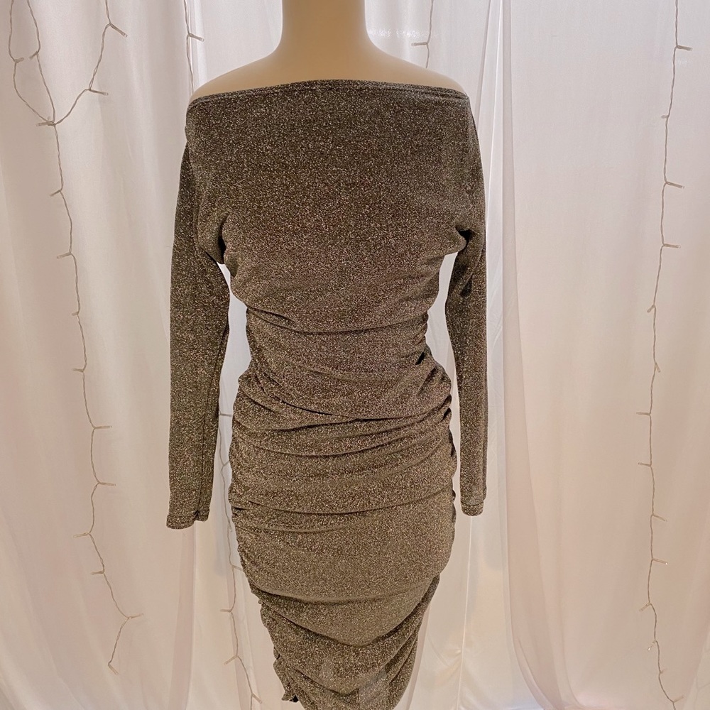 Off shoulder rouched sheath dress